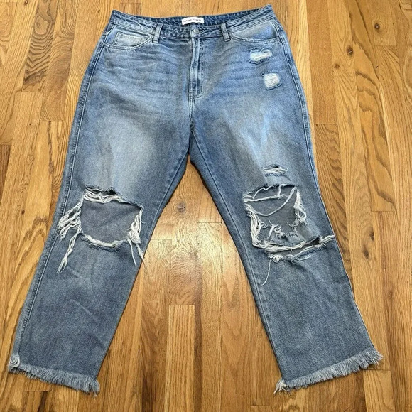 Flying Monkey Women's Denim Jeans Sz 32 Apart High Rise Straight Mom Ripped - Picture 1 of 4
